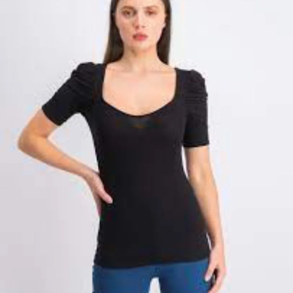 T.D.C. Topson Ribbed Puffed-Sleeve Top